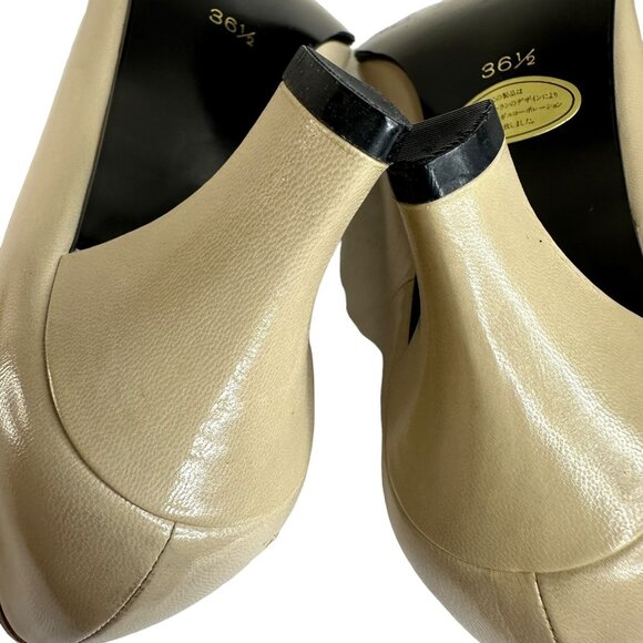 Saint Laurent Pump Shoes Size US 7 Beige Brown Patent Leather Heel Block Bow - Picture 12 of 15